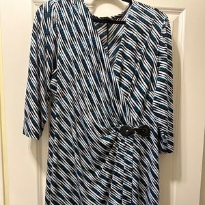 Blue and white wrap dress